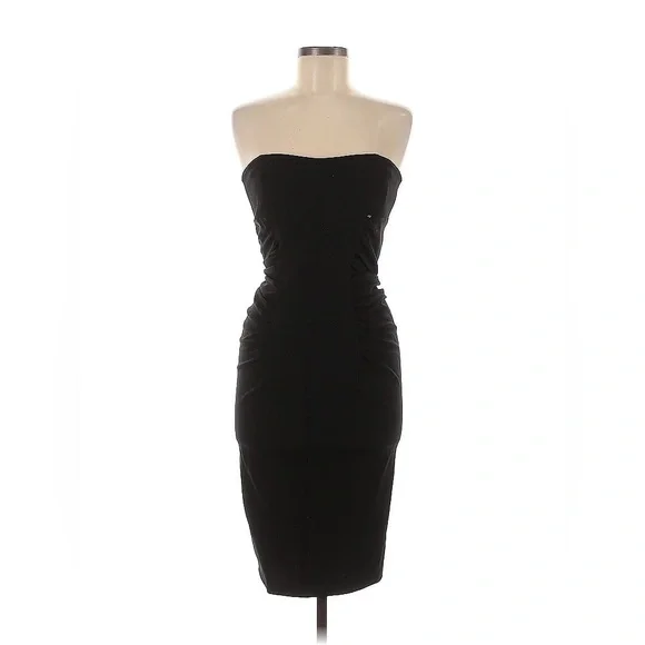 Max Mara Sportmax Strapless Ruched Dress Black Virgin Wool Knee Length Size S - Picture 1 of 11